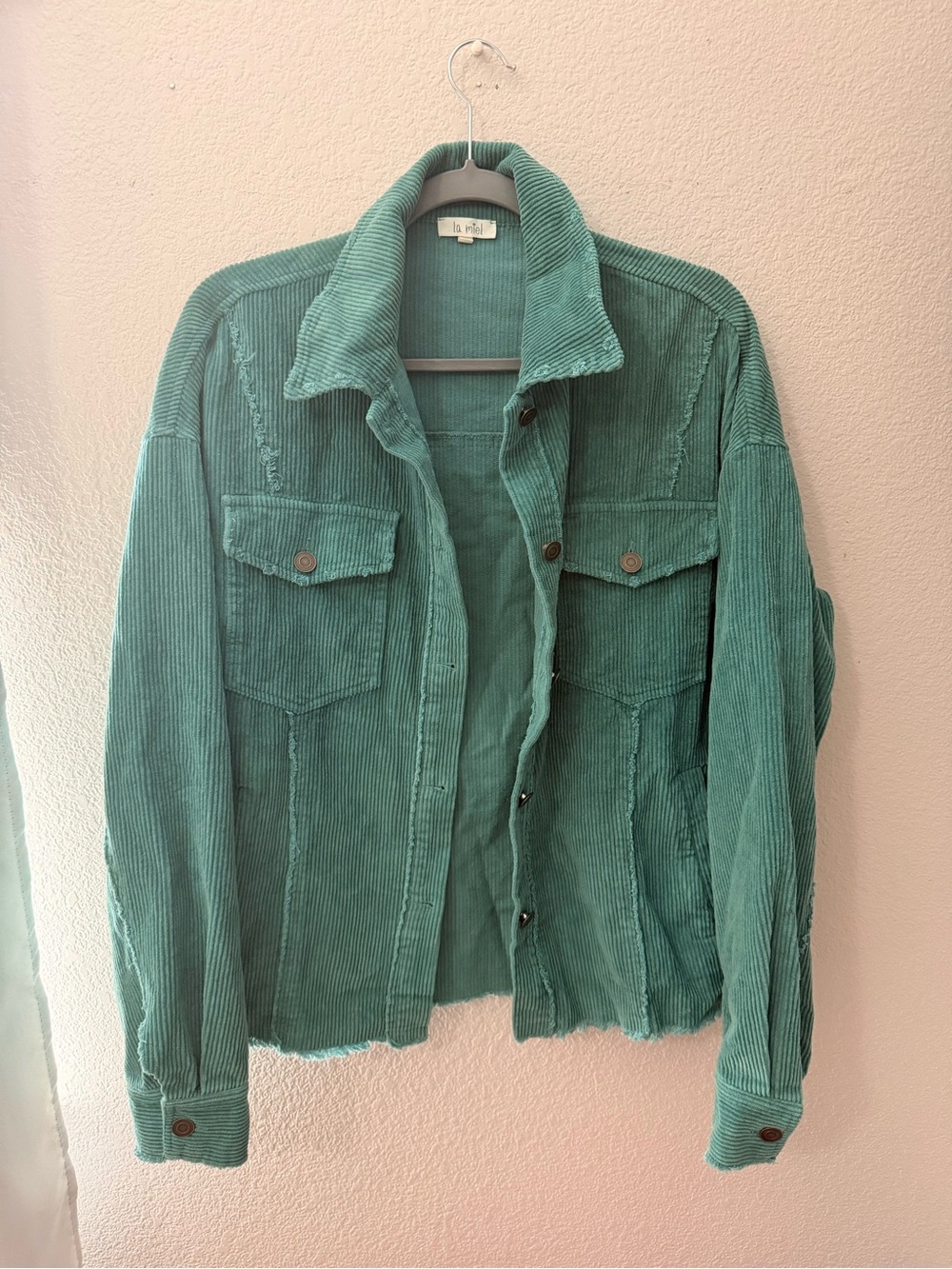 Teal Corduroy Button-Up Jacket